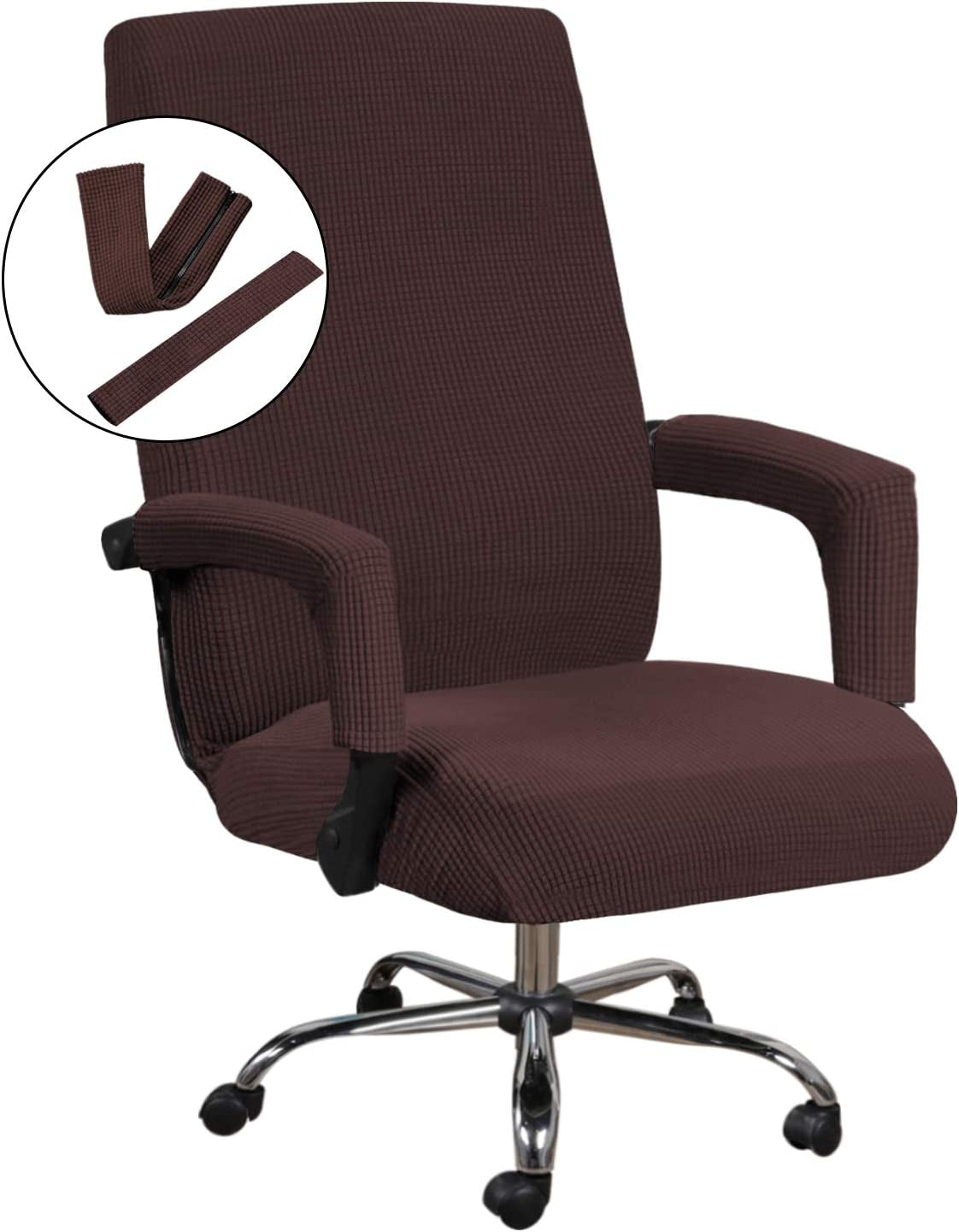 Home Office Chair Covers Stretchable Computer Desk Chair Covers Mid - High Back Universal Executive Boss Chair Covers Gaming Chair Covers Non Slip Thick Jacquard, Burgundy Red - Medium