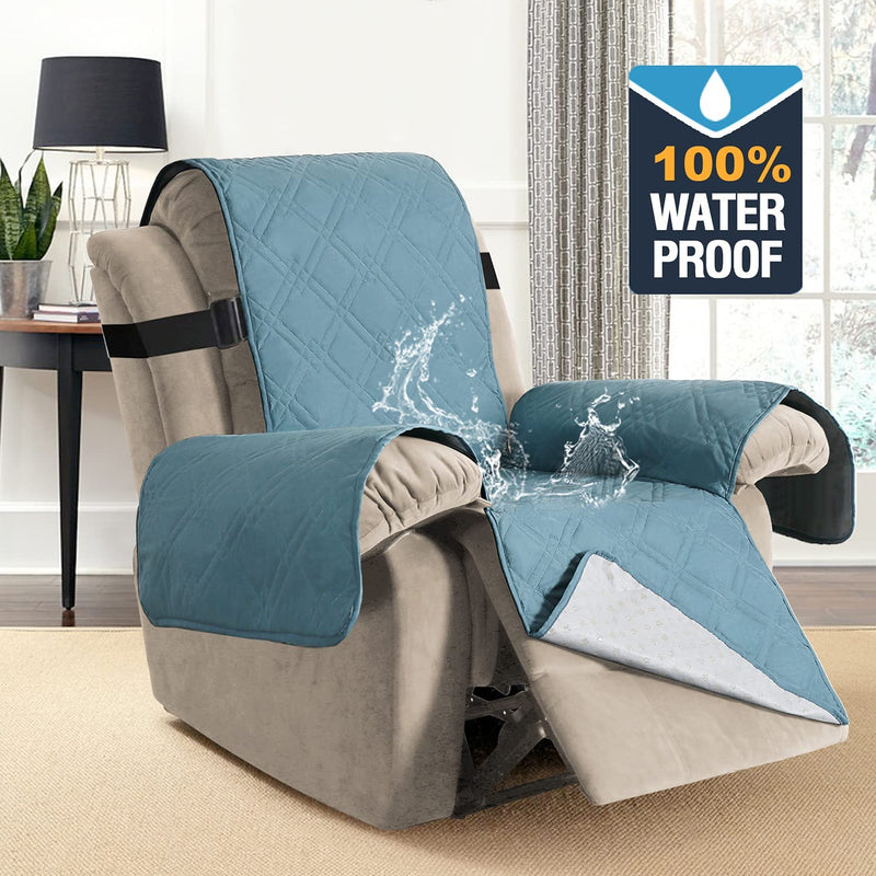 100% Waterproof Recliner Chair Covers Washable Recliner Cover for Reclining Chair Non Slip Recliner Slipcovers Seat Width up to 22" Furniture Protectors for Pets (Recliner, Smoke Blue)