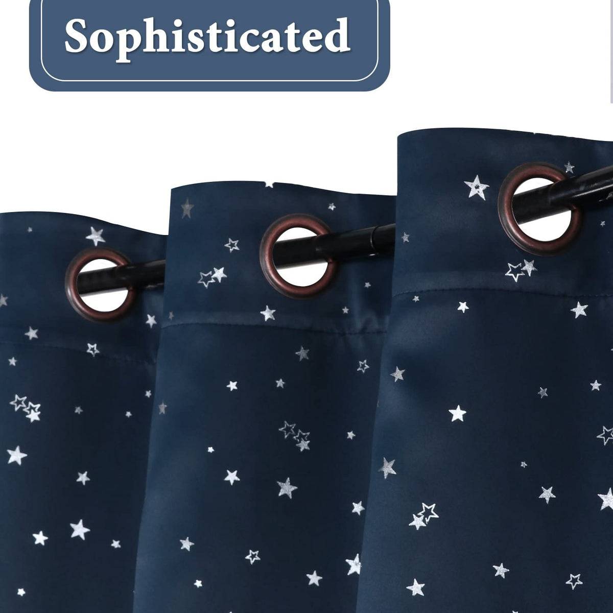 Blackout Star Curtains for Kids Room Boys Girls Twinkle Silver Stars Full Light Blocking Cute Thick Soft Curtain Drapes, Grommet Top, 2 Panels, 52" W X 84" L, Navy