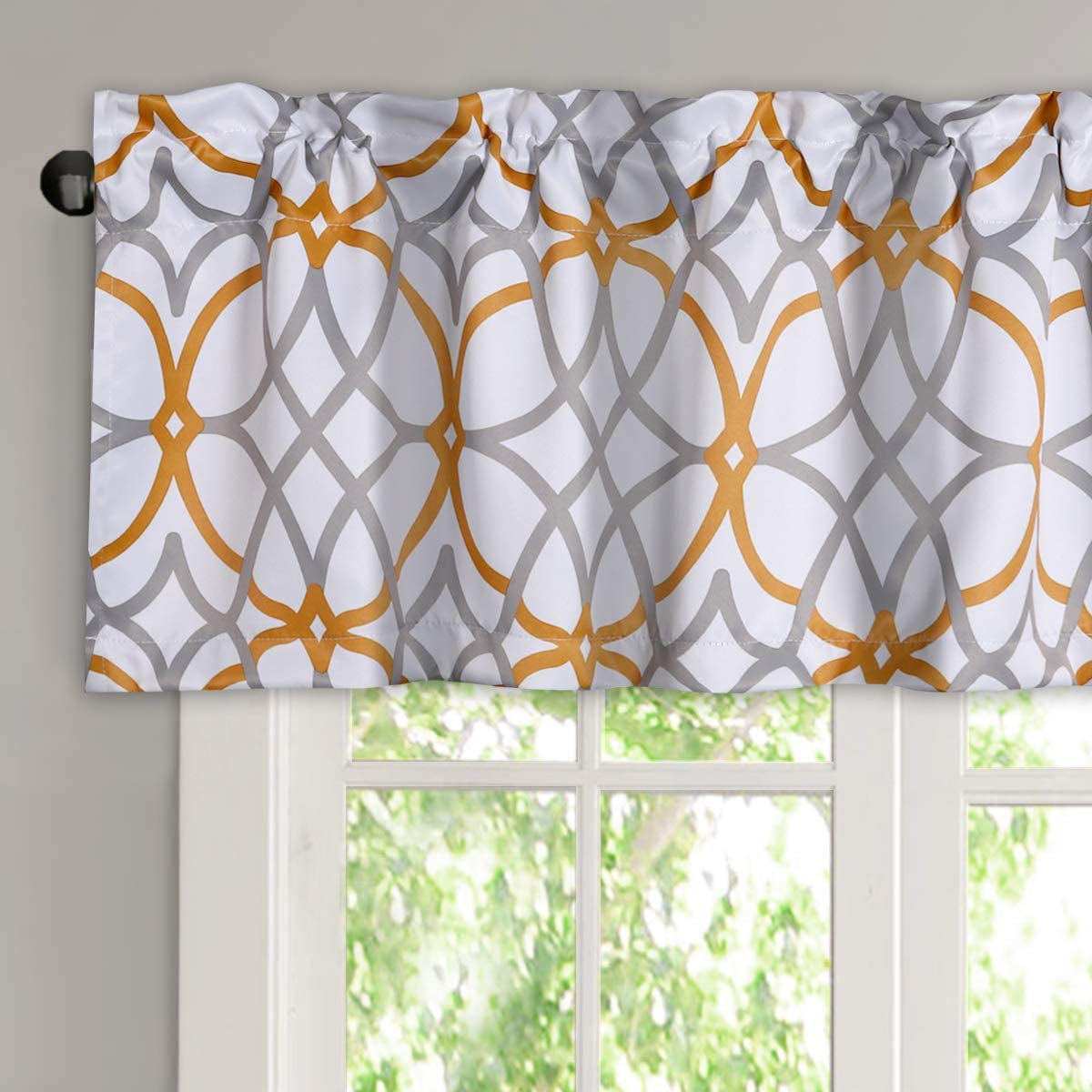 Blackout Curtain Valances for Kitchen/Bathroom - Thermal Insulated Window Valances for Living Room/Bedroom Rod Pocket Short Curtain 1 Panel, 52X18 Inch, Geo in Grey and Navy