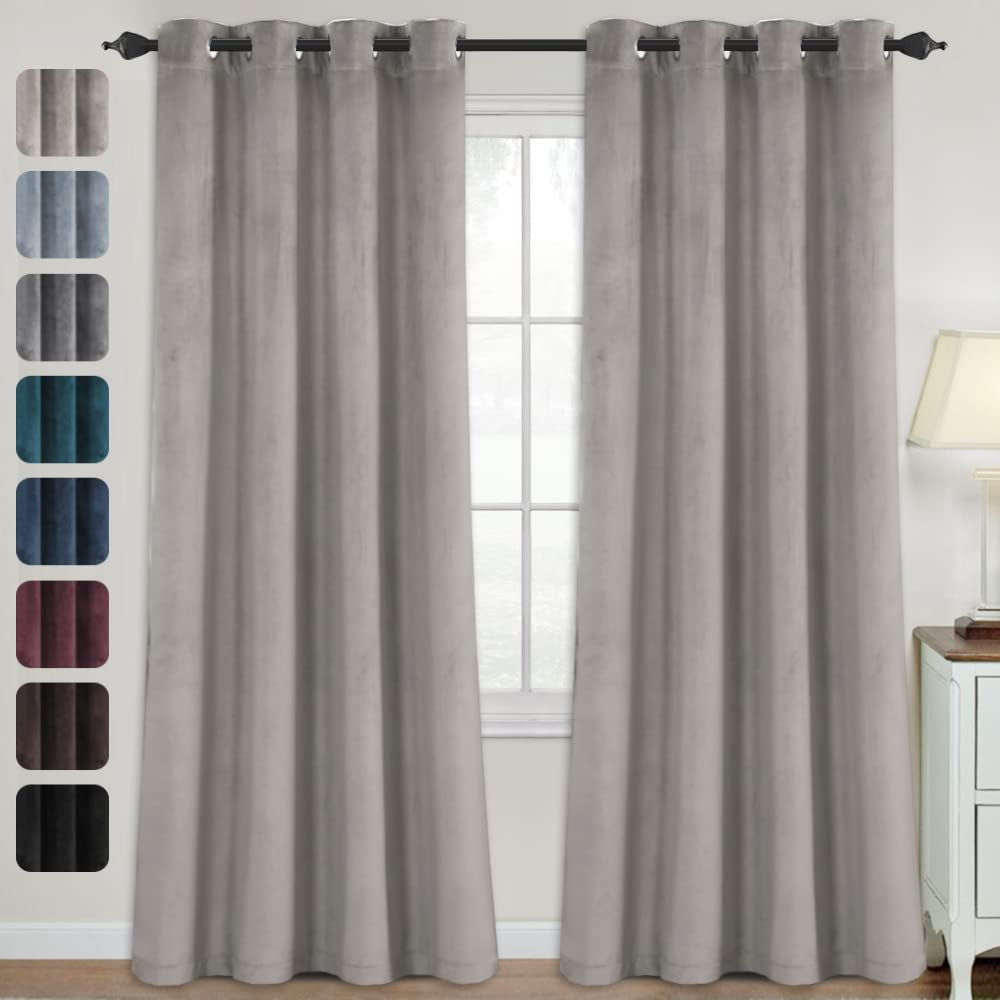 Luxury Velvet Curtains for Living Room 84 Inches Room Darkening Super Thick Soft Velvet Textured Window Curtain Drapes Thermal Insulated Grommet Decoration 2 Panels, Each 52 X 84 Inch, Stone Blue