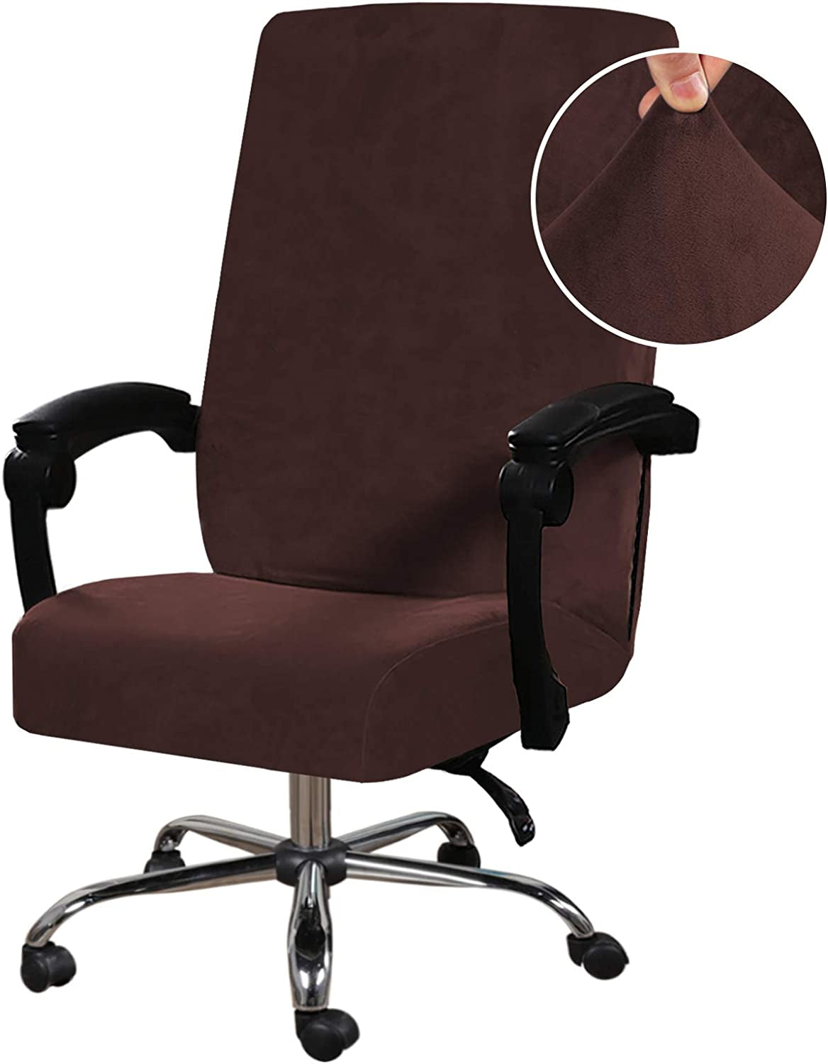 Velvet Home Office Chair Covers Stretchable Computer Desk Chair Covers Mid - High Back Universal Executive Boss Chair Covers Gaming Chair Covers Removable Machine Washable, Camel