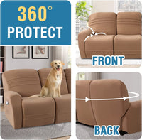 2023 New Version 5-Pieces Recliner Sofa Covers Stretch Reclining Couch Covers for 3 Cushion Reclining Sofa Slipcovers Furniture Covers Form Fit Customized Style Thick Soft, Camel