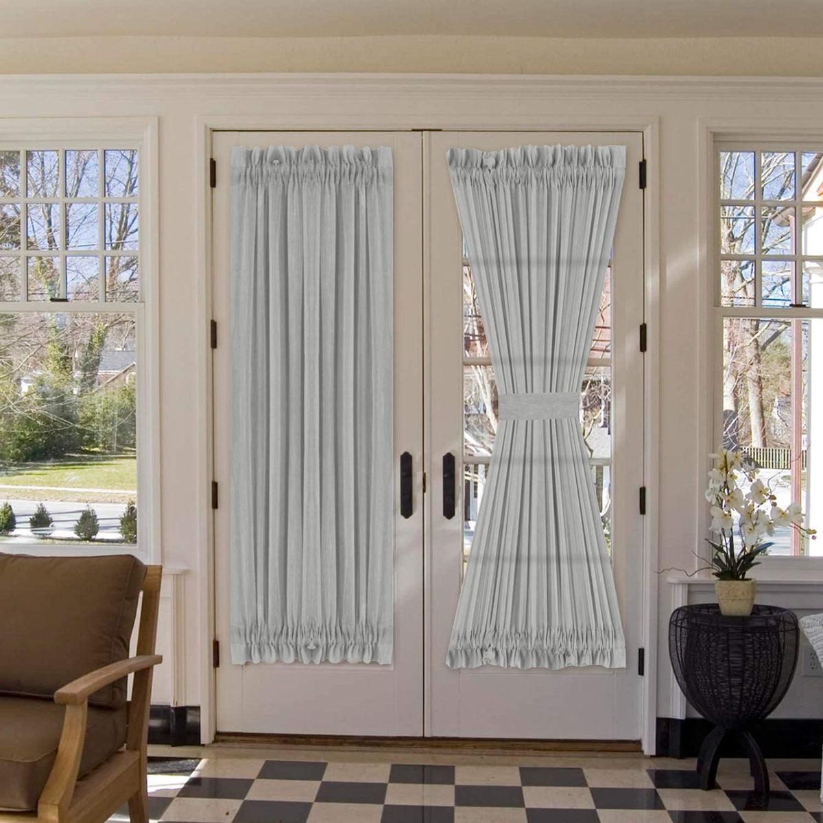 Linen French Door Curtains Privacy Light Reducing Door Curtain with Tieback | Rod Pocket Curtain 1 Panel for Glass Door Feature Open Weave Textured Linen - 52"X72" - Tan