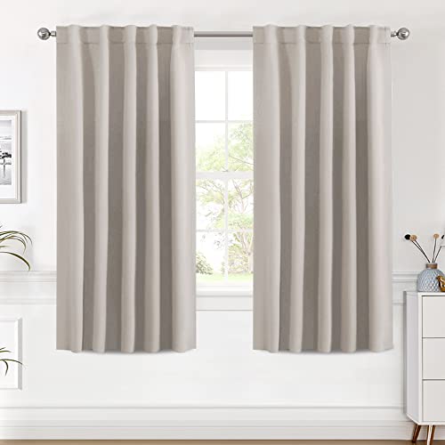 H.VERSAILTEX White Curtains for Bedroom, Back Tab/Rod Pocket Thermal Insulated Room Darkening Window White Drapes for Bedroom/Living Room - 52x63 Inches - 2 Panels, Greyish White