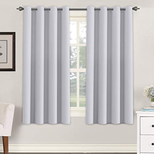 H.VERSAILTEX Blackout Room Darkening Thermal Insulated Grommet Window Curtains for Living Room, Greyish White,52x63-inch,2 Panels