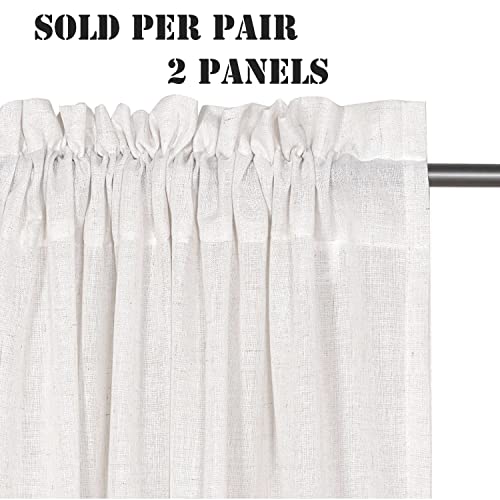 Linen Curtains Elegant Natural Linen Blended Curtains Energy Efficient Light Filtering / Rod Pocket Window Treatments Panels / Drapes for Livingroom (Set of 2, Ivory, 52 inch W X 96 inch L)