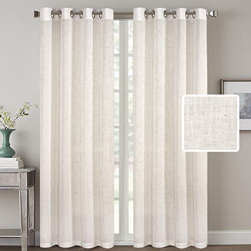 H.VERSAILTEX Living Room Linen Curtains Home Decorative Nickel Grommet Curtains Privacy Added Energy Saving Light Filtering Window Treatments Draperies for Bedroom, Ivory, 2 Panels, 52 x 96 - Inch