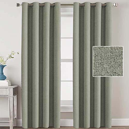 H.VERSAILTEX Linen Blackout Curtains 96 Inches Long for Bedroom/Living Room Thermal Insulated Grommet Curtain Drapes Primitive Textured Linen Burlap Effect Window Draperies 2 Panels - Navy