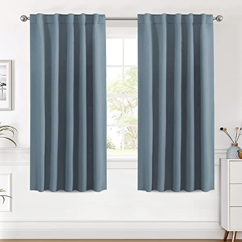 H.VERSAILTEX White Curtains for Bedroom, Back Tab/Rod Pocket Thermal Insulated Room Darkening Window White Drapes for Bedroom/Living Room - 52x63 Inches - 2 Panels, Greyish White