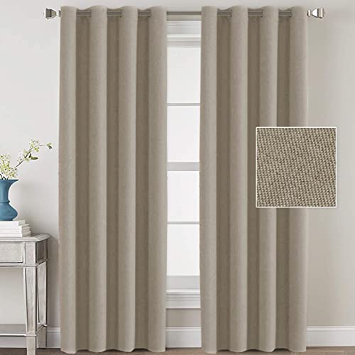 H.VERSAILTEX Linen Blackout Curtains 96 Inches Long for Bedroom/Living Room Thermal Insulated Grommet Curtain Drapes Primitive Textured Linen Burlap Effect Window Draperies 2 Panels - Light Taupe