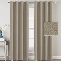 H.VERSAILTEX Linen Blackout Curtains 96 Inches Long for Bedroom/Living Room Thermal Insulated Grommet Curtain Drapes Primitive Textured Linen Burlap Effect Window Draperies 2 Panels - Light Taupe