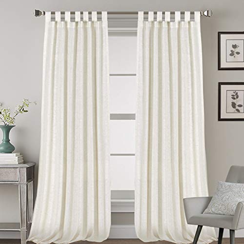 H.VERSAILTEX Linen Curtains Natural Linen Blended Tab Top Window Treatments Panels Drapes for Living Room / Bedroom, Elegant Energy Efficient Light Filtering Curtains (Set of 2, 52in x 96in, Ivory)