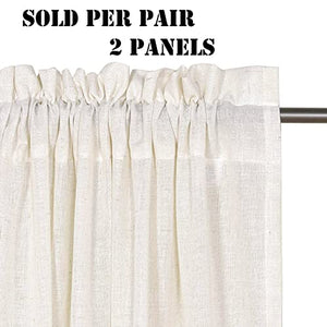 Natural Linen Blended Curtains Light Filtering Rod Pocket Sheer Curtains