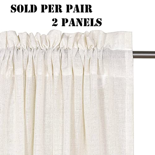 Linen Curtains Elegant Natural Linen Blended Curtains Energy Efficient Light Filtering / Rod Pocket Window Treatments Panels / Drapes for Livingroom (Set of 2, Ivory, 52 inch W X 96 inch L)