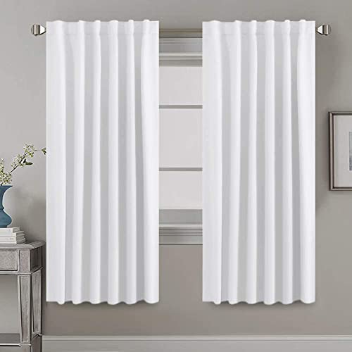 H.VERSAILTEX White Curtains for Bedroom, Back Tab/Rod Pocket Thermal Insulated Room Darkening Window White Drapes for Bedroom/Living Room - 52x63 Inches - 2 Panels, Greyish White