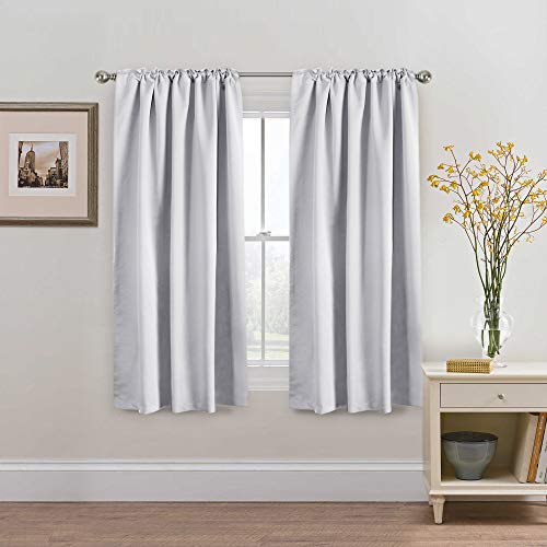 H.VERSAILTEX White Curtains for Bedroom, Back Tab/Rod Pocket Thermal Insulated Room Darkening Window White Drapes for Bedroom/Living Room - 52x63 Inches - 2 Panels, Greyish White