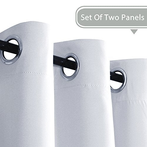 H.VERSAILTEX Blackout Room Darkening Thermal Insulated Grommet Window Curtains for Living Room, Greyish White,52x63-inch,2 Panels