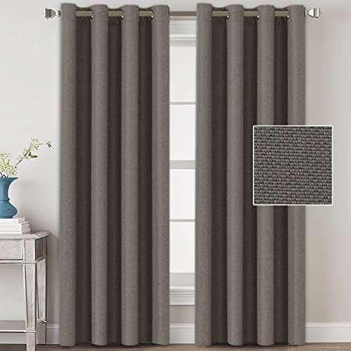 H.VERSAILTEX Linen Blackout Curtains 96 Inches Long for Bedroom/Living Room Thermal Insulated Grommet Curtain Drapes Primitive Textured Linen Burlap Effect Window Draperies 2 Panels - Light Taupe