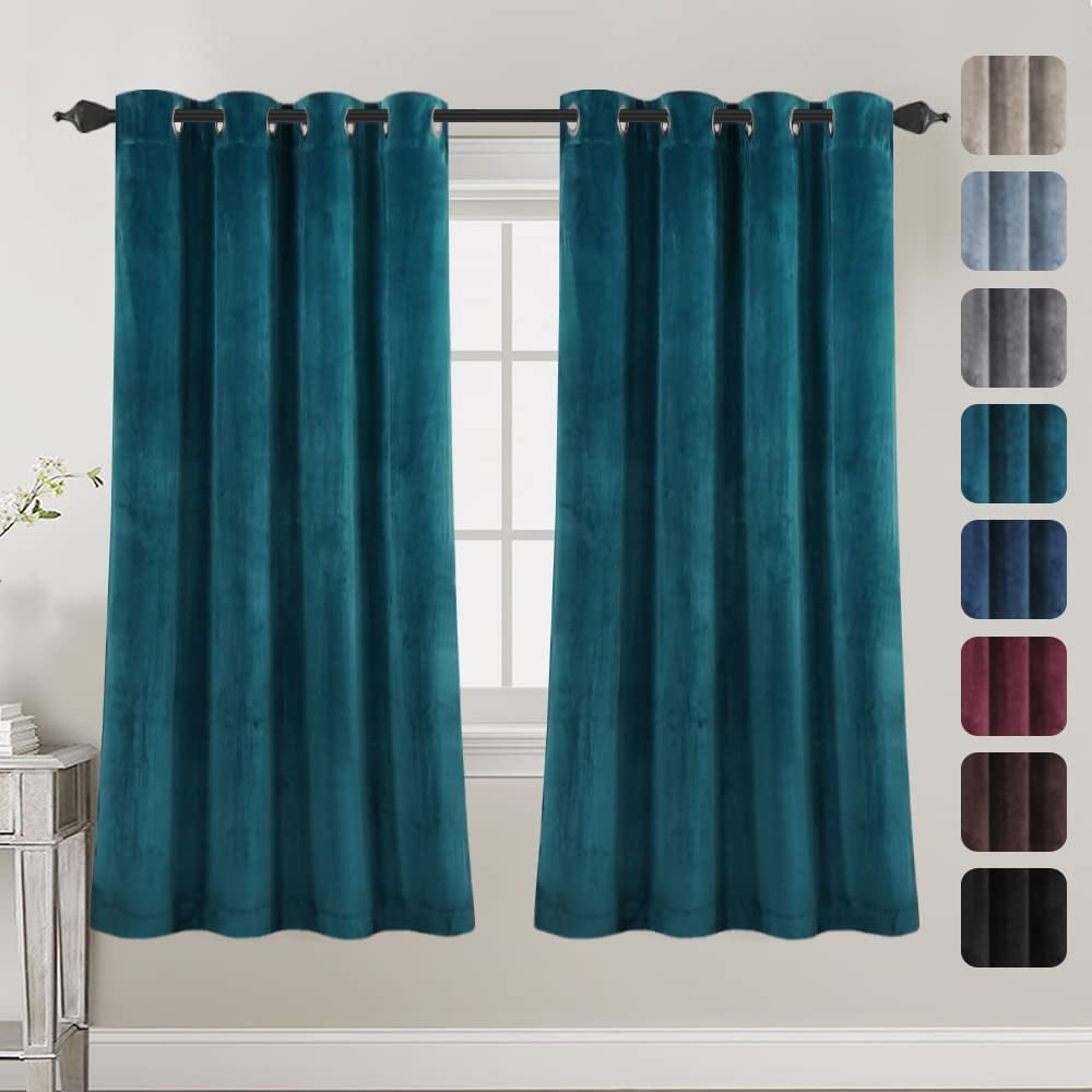 Luxury Velvet Curtains for Living Room 84 Inches Room Darkening Super Thick Soft Velvet Textured Window Curtain Drapes Thermal Insulated Grommet Decoration 2 Panels, Each 52 X 84 Inch, Stone Blue