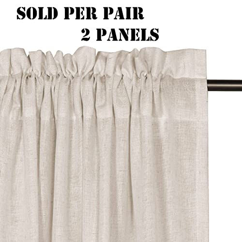 Linen Curtains Elegant Natural Linen Blended Curtains Energy Efficient Light Filtering / Rod Pocket Window Treatments Panels / Drapes for Livingroom (Set of 2, Ivory, 52 inch W X 96 inch L)