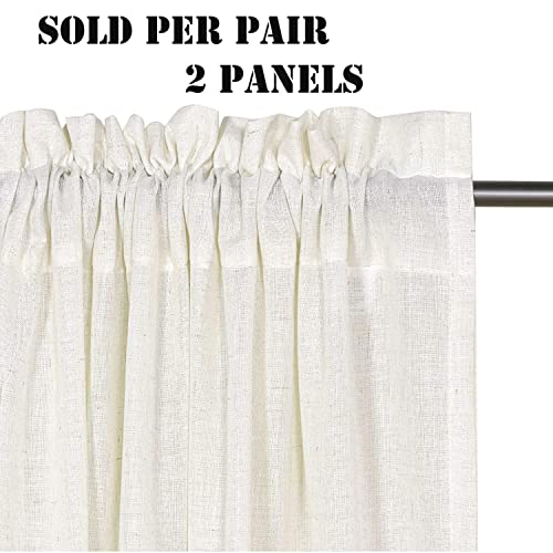 Linen Curtains Elegant Natural Linen Blended Curtains Energy Efficient Light Filtering / Rod Pocket Window Treatments Panels / Drapes for Livingroom (Set of 2, Ivory, 52 inch W X 96 inch L)