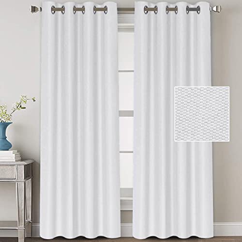 H.VERSAILTEX Linen Blackout Curtains 96 Inches Long for Bedroom/Living Room Thermal Insulated Grommet Curtain Drapes Primitive Textured Linen Burlap Effect Window Draperies 2 Panels - Navy