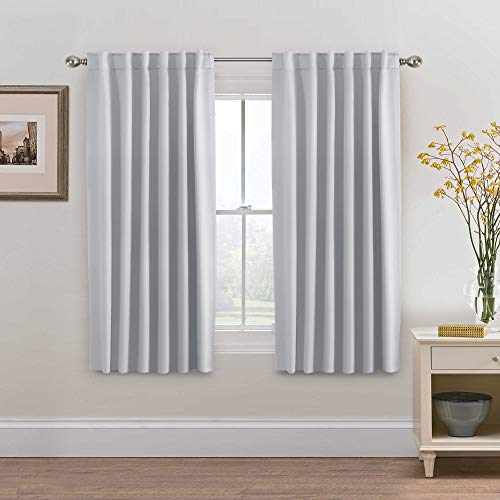 H.VERSAILTEX White Curtains for Bedroom, Back Tab/Rod Pocket Thermal Insulated Room Darkening Window White Drapes for Bedroom/Living Room - 52x63 Inches - 2 Panels, Greyish White