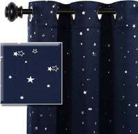 Blackout Star Curtains for Kids Room Boys Girls Twinkle Silver Stars Full Light Blocking Cute Thick Soft Curtain Drapes, Grommet Top, 2 Panels, 52" W X 84" L, Navy