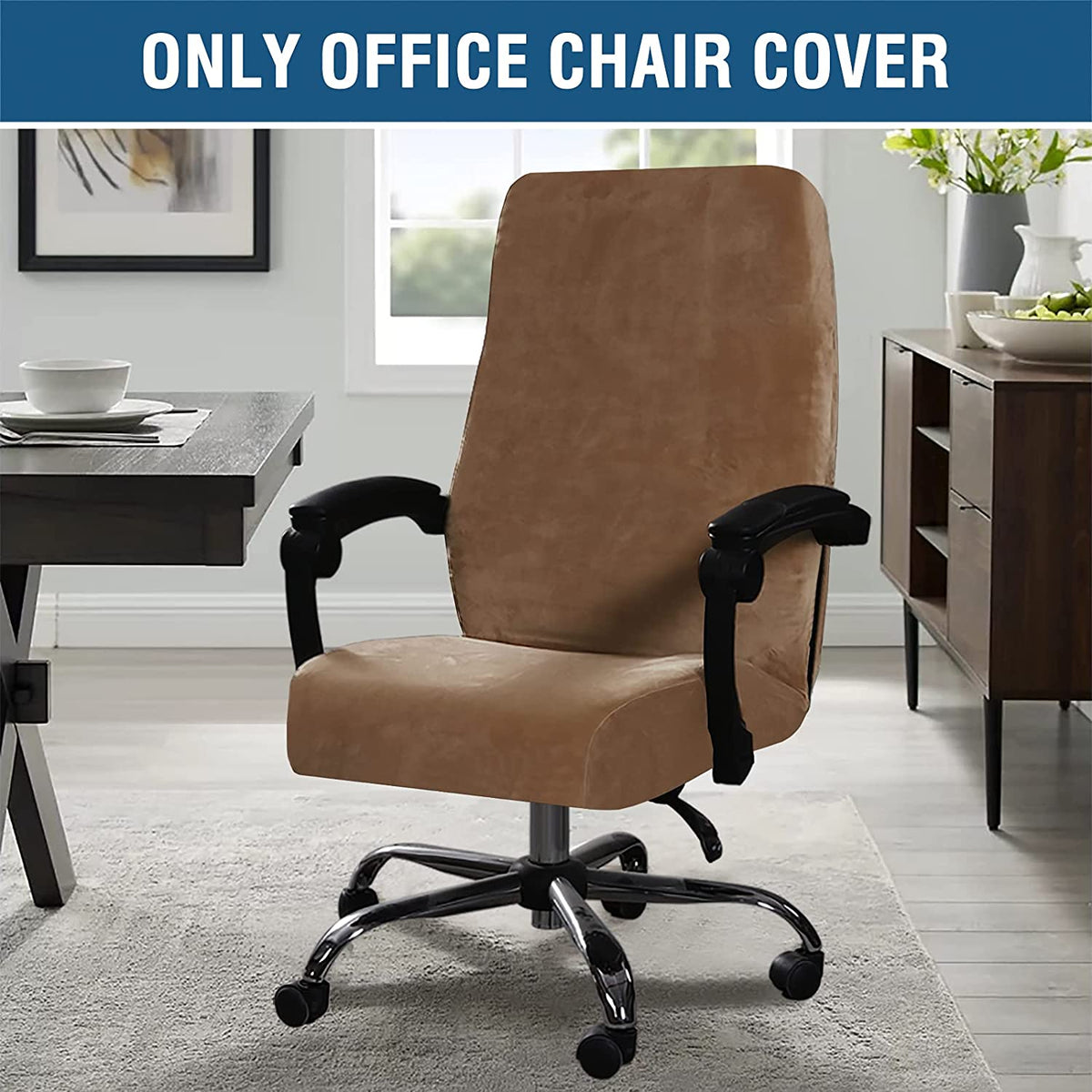 Velvet Home Office Chair Covers Stretchable Computer Desk Chair Covers Mid - High Back Universal Executive Boss Chair Covers Gaming Chair Covers Removable Machine Washable, Camel