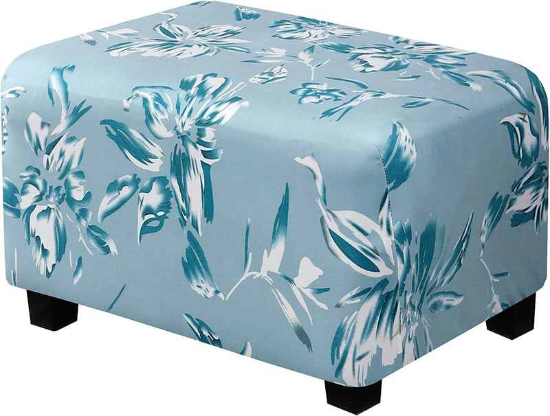 Ottoman Slipcovers Rectangle Super Stretch Footrest Sofa Slipcovers Footstool Protector Covers Feature Soft Thick Bouncy Modern Style with Elastic Bottom(Ottoman Large, Aqua)