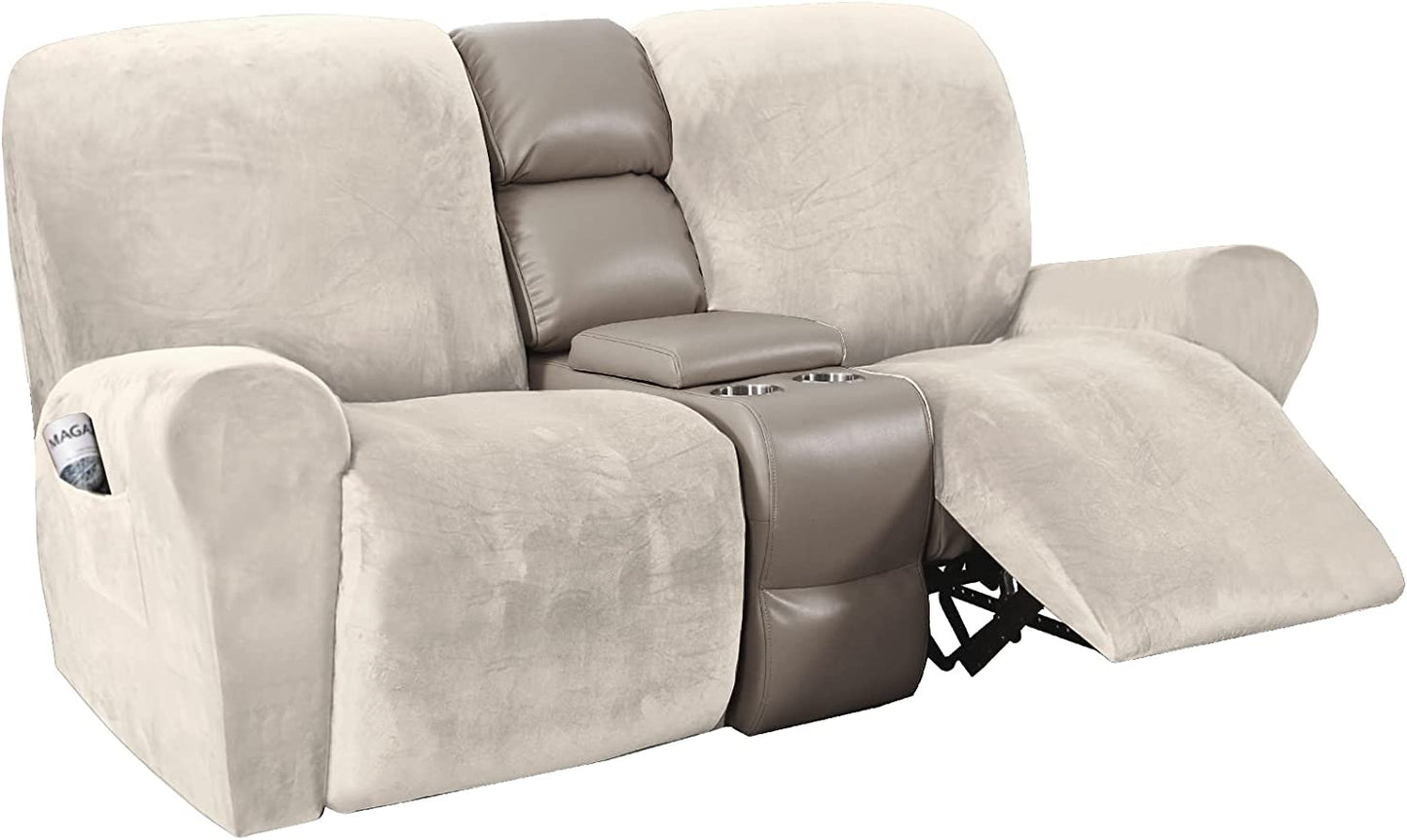 Velvet Stretch Recliner Couch Covers 4-Pieces Style Recliner Chair Covers Recliner Cover for Reclining Chair Slipcovers Feature Non Slip Form Fitted Thick Soft Washable, Grey