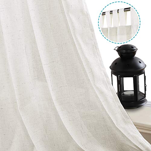 H.VERSAILTEX Linen Curtains Natural Linen Blended Tab Top Window Treatments Panels Drapes for Living Room / Bedroom, Elegant Energy Efficient Light Filtering Curtains (Set of 2, 52in x 96in, Ivory)