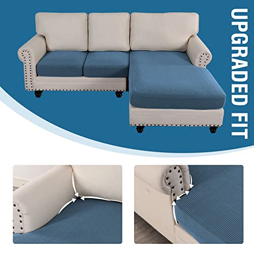 H.VERSAILTEX Sectional Couch Covers 3 Pieces Sofa Seat Cushion Covers L Shape Separate Cushion Couch Chaise Cover for Both Left/Right Sectional Couch (Large Sofa 2 Seater + 1 Chaise, Dusty Blue)