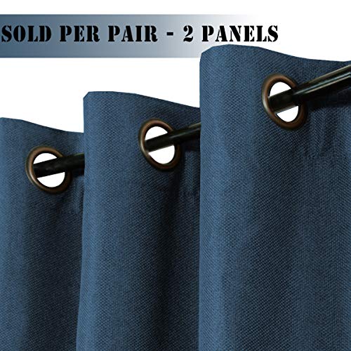 H.VERSAILTEX Linen Blackout Curtains 96 Inches Long for Bedroom/Living Room Thermal Insulated Grommet Curtain Drapes Primitive Textured Linen Burlap Effect Window Draperies 2 Panels - Navy