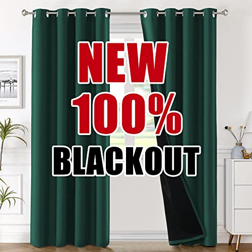 H.VERSAILTEX 100% Blackout Curtain Panels 96 Inches Long Thermal Insulated Blackout Lined Curtains for Bedroom Two Layers Full Light Blocking Drapes for Living Room, 2 Panels, Hunter Green