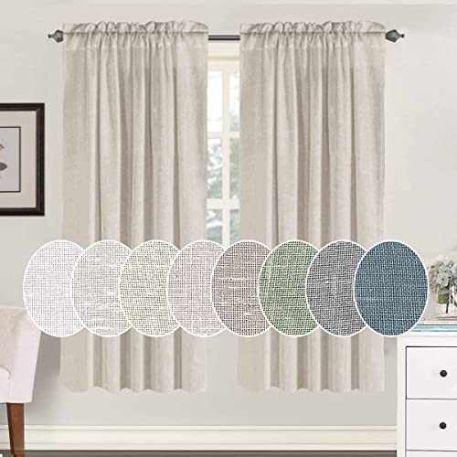 Linen Curtains Elegant Natural Linen Blended Curtains Energy Efficient Light Filtering / Rod Pocket Window Treatments Panels / Drapes for Livingroom (Set of 2, Ivory, 52 inch W X 96 inch L)