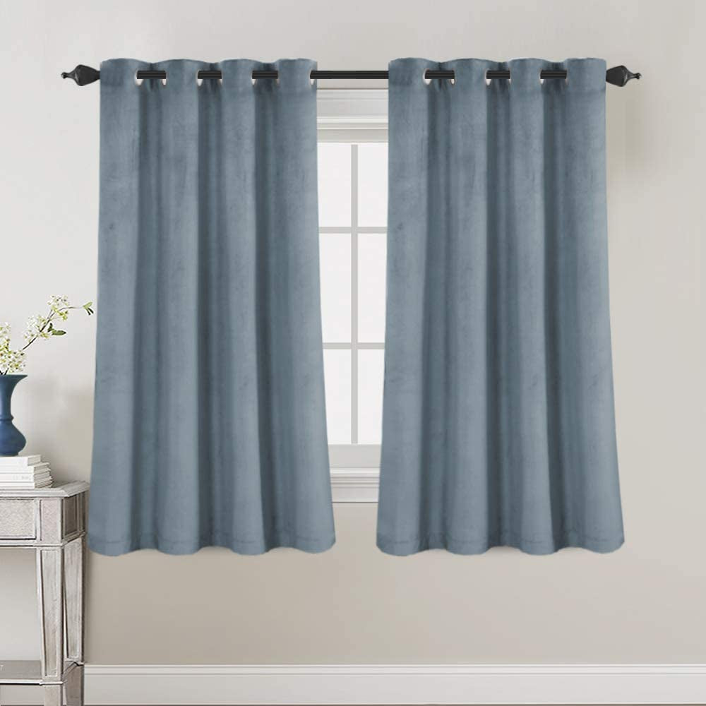 Luxury Velvet Curtains for Living Room 84 Inches Room Darkening Super Thick Soft Velvet Textured Window Curtain Drapes Thermal Insulated Grommet Decoration 2 Panels, Each 52 X 84 Inch, Stone Blue