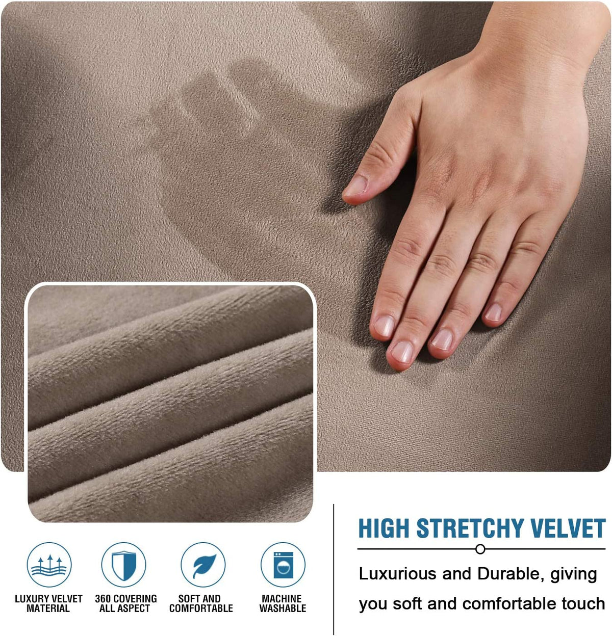 Real Velvet Futon Cover Armless Sofa Covers Sofa Bed Covers Stretch Futon Couch Cover Sofa Slipcover Furniture Protector Feature Thick Soft Cozy Velvet Fabric Form Fitted Stay in Place, Taupe