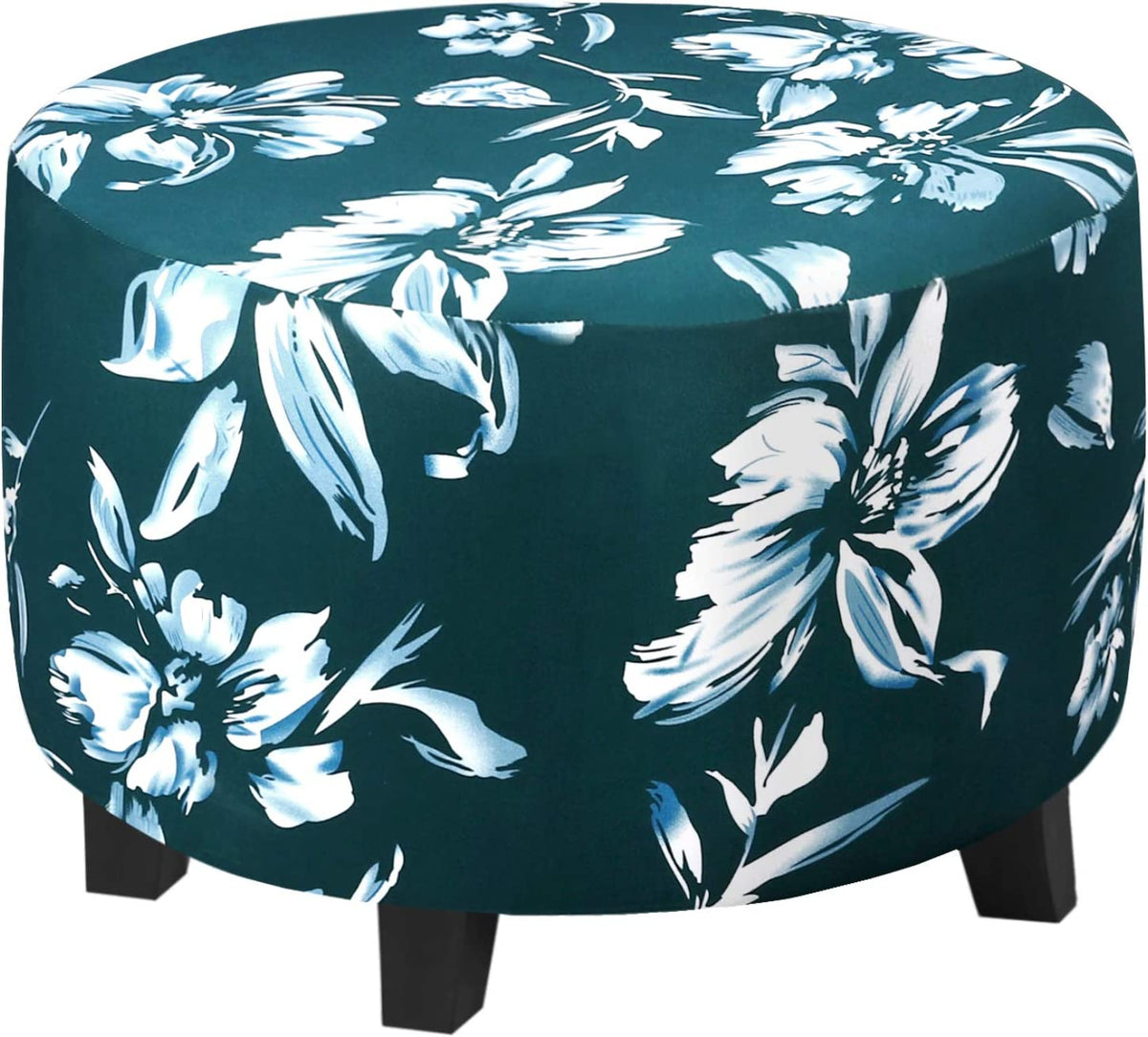 Super Stretch Ottoman Covers Slipcover round Ottoman Slipcover Folding Storage Stool Furniture Protector Feature Soft Thick Bouncy Modern Style with Elastic Bottom(Ottoman Medium, Aqua)