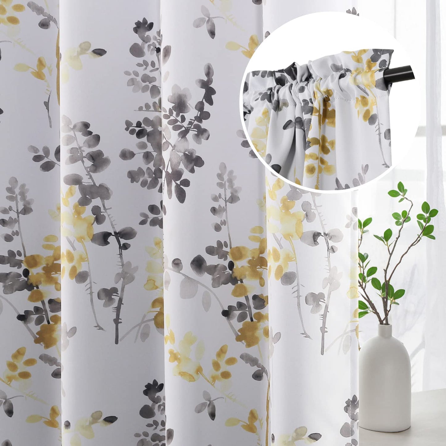 Blackout Curtains for Living Room Darkening Thermal Insulated Panels 84 Inch Long Light Blocking Grommet Curtains/Drapes, Bluestone and Taupe Vintage Classical Floral Printing, 2 Panels