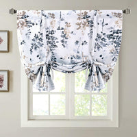 Blackout Tie up Curtain - Thermal Insulated Balloon Curtain for Small Window Adjustable Kitchen Tie up Curtain (Floral Pattern in Bluestone and Taupe, Rod Pocket Panel, 42 Inches W X 63 Inches L)