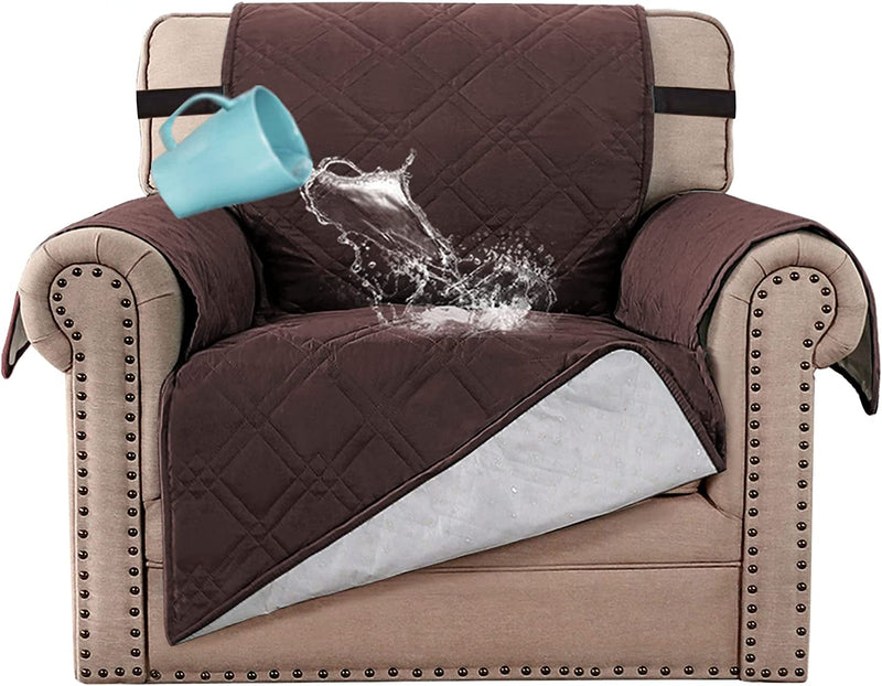 H.VERSAILTEX 100% Waterproof Sofa Slipcover Washable Armchair Cover Non-Slip Furniture Protector for Living Room Couch Cover for Pets Chair Cover with Puppy Paw Silicone Backing (Armchair, Brown) Armchair Brown