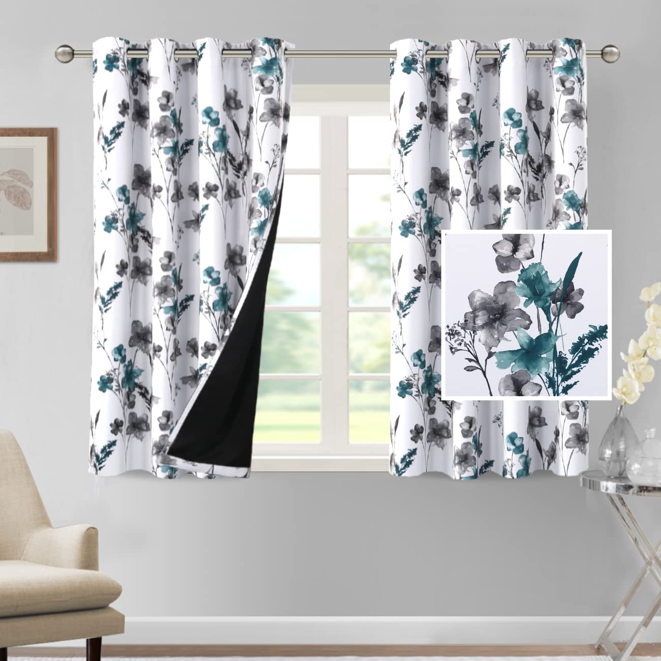 VOGOL Printed Bedroom Curtains, Window Grommet Panels Floral  Room Darkening Drapes,Curtain for Living Room and Balcony, W52x L63 inch,  One Panel, Purple : Home & Kitchen