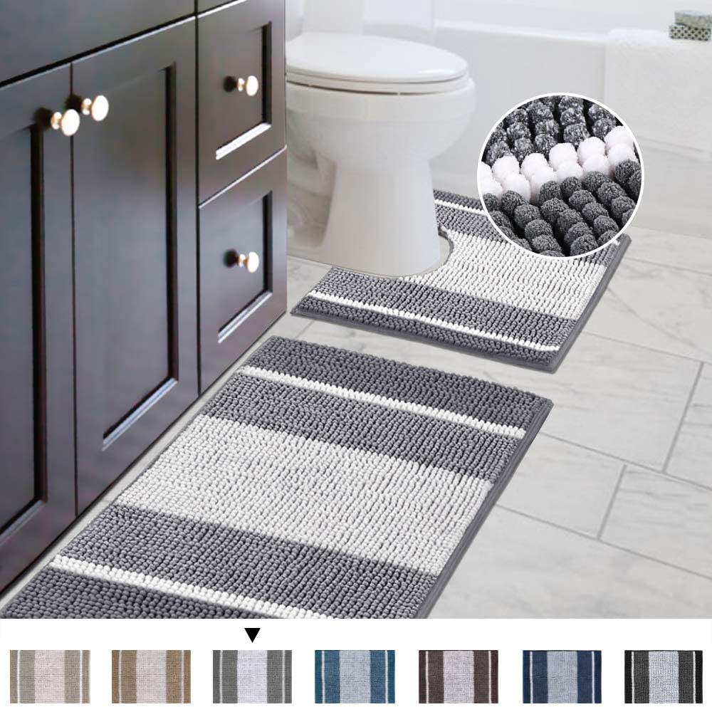 Striped Light Grey Bathroom Rug Set 3 Pieces Gray Ultra Soft, deals Thick Absorbent Ba