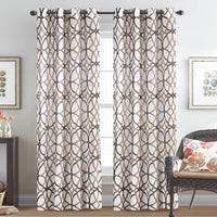 Linen Curtain 84 Inch Length 2 Panel Linen Sheer Curtains Textured Flax Window Curtain Draps for Living Room, Privacy Modern Printed Grommet Curtain Geometric Taupe/Brown