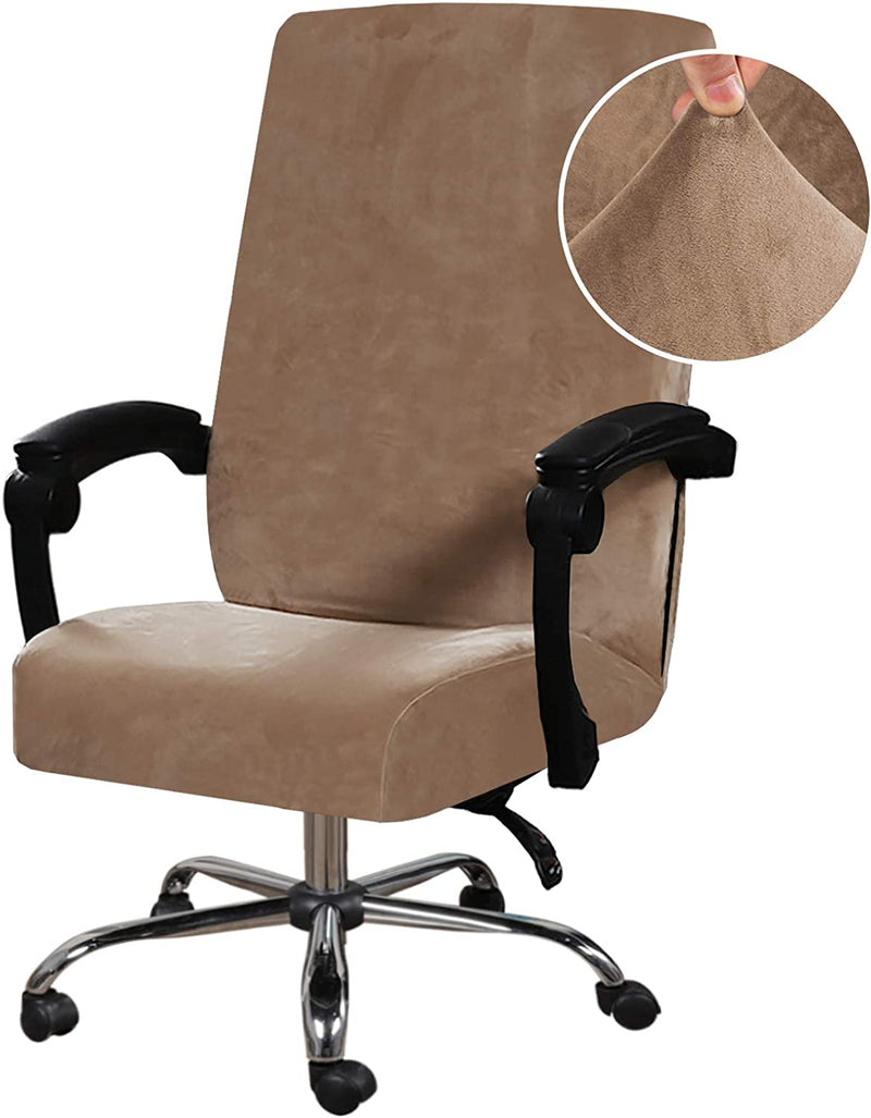 Velvet Home Office Chair Covers Stretchable Computer Desk Chair Covers Mid - High Back Universal Executive Boss Chair Covers Gaming Chair Covers Removable Machine Washable, Camel