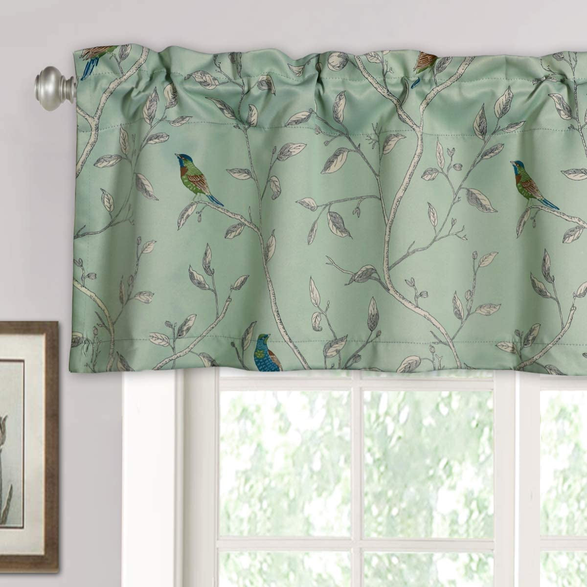 Blackout Curtain Valances for Kitchen Window/Living Room/Bathroom Privacy Added Rod Pocket Home Decoration Winow Valance, 52" W X 18" L, Flroal in Sage and Brown