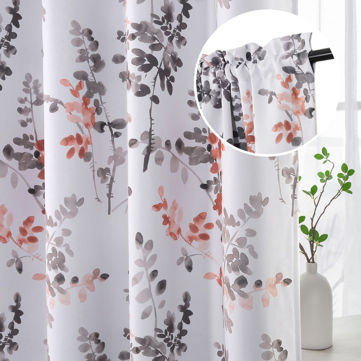 Blackout Curtains for Living Room Darkening Thermal Insulated Panels 84 Inch Long Light Blocking Grommet Curtains/Drapes, Bluestone and Taupe Vintage Classical Floral Printing, 2 Panels