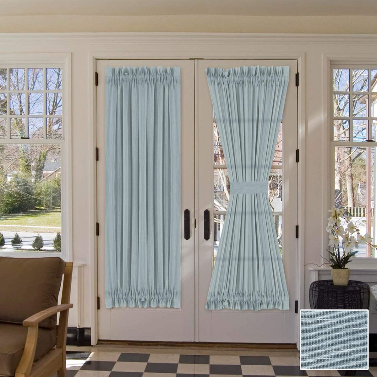 Linen French Door Curtains Privacy Light Reducing Door Curtain with Tieback | Rod Pocket Curtain 1 Panel for Glass Door Feature Open Weave Textured Linen - 52"X72" - Tan